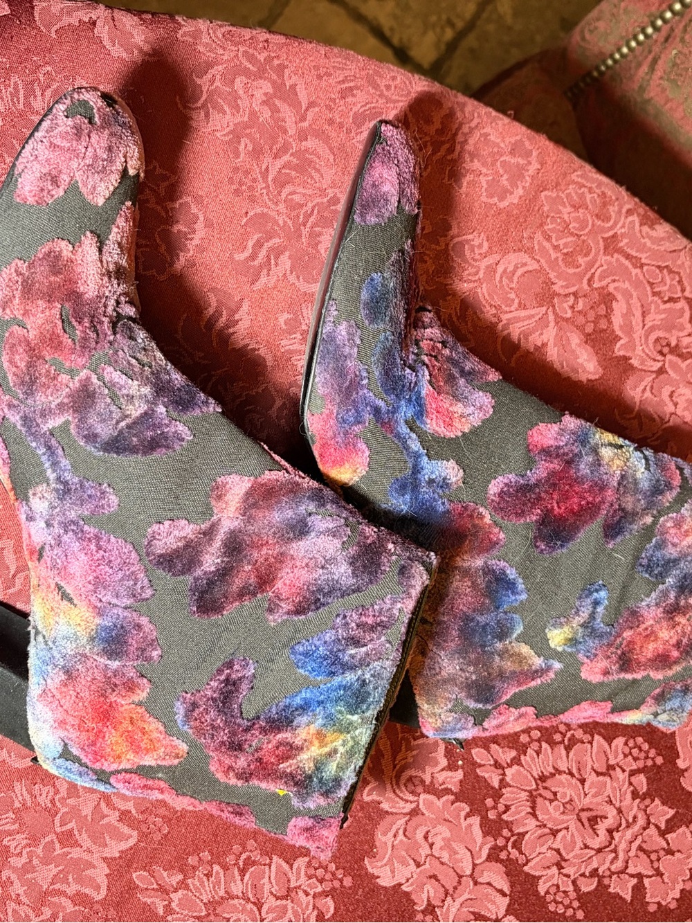 Stuart Weitzman Multicolor Floral Velvet Ankle Boots - Picture 3 of 15